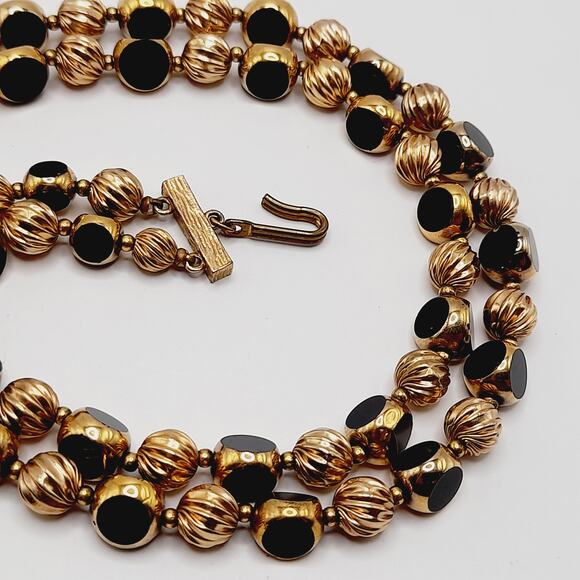 Vintage Two Strand Gold Plated & Black Bead Necklace 16” including Extender - Picture 10 of 13